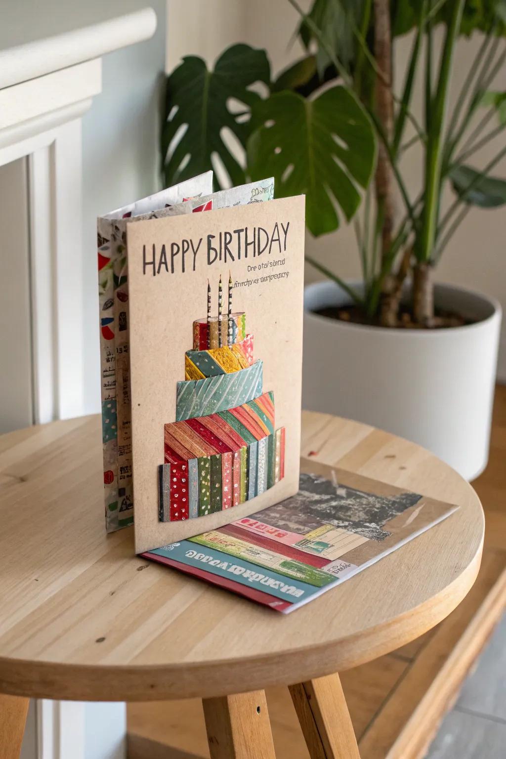 Celebrate sustainably with a vibrant, eco-friendly birthday card made from recycled materials.