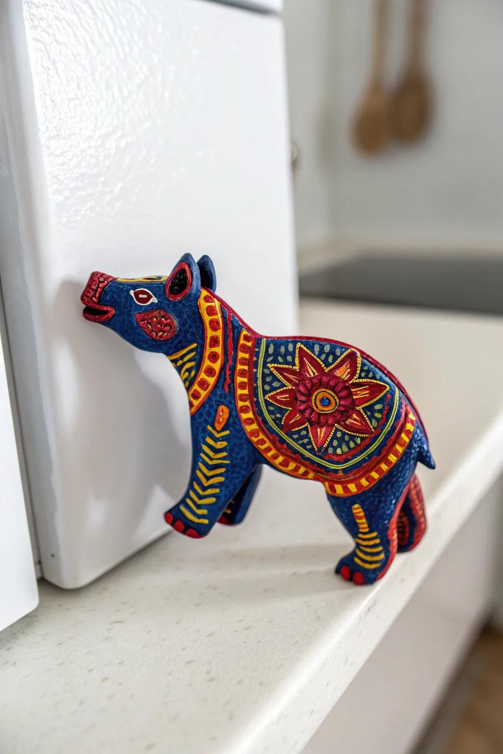 Add a splash of whimsical color to your kitchen with handcrafted Alebrije fridge magnets.
