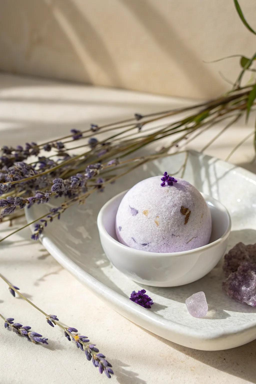 Transform your bath into a serene escape with the calming allure of amethyst-infused bath bombs.