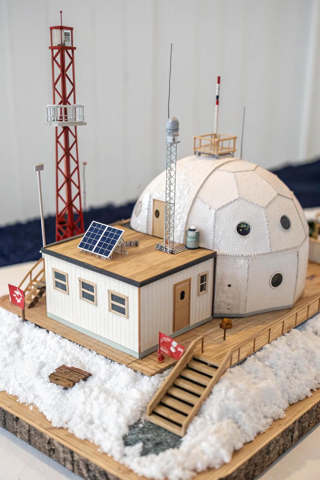 Explore the spirit of adventure with this handcrafted Antarctic research station diorama, where minimalism meets bold, natural beauty.