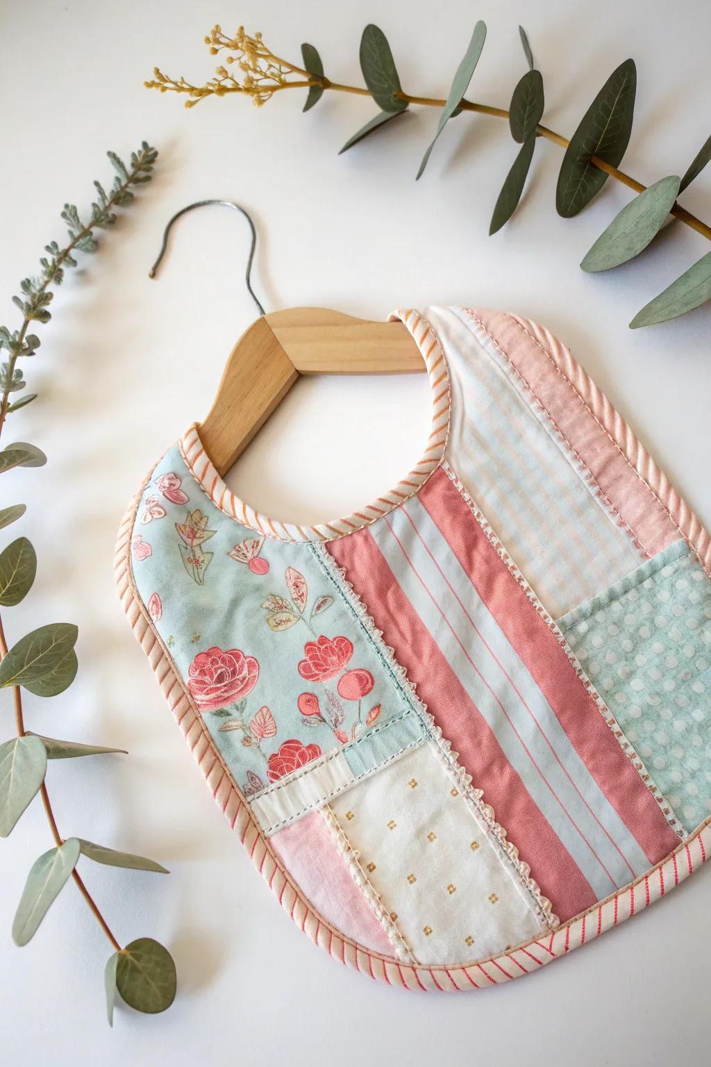 Sustainably chic: Transform old fabrics into beautiful, unique baby bibs with a touch of Boho elegance.