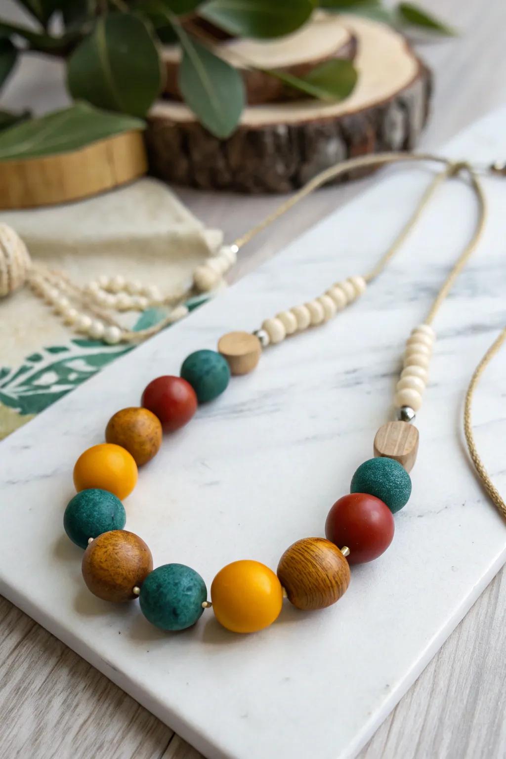 Effortlessly change your style with this stunning interchangeable bead necklace, where Scandinavian minimalism meets Boho charm.