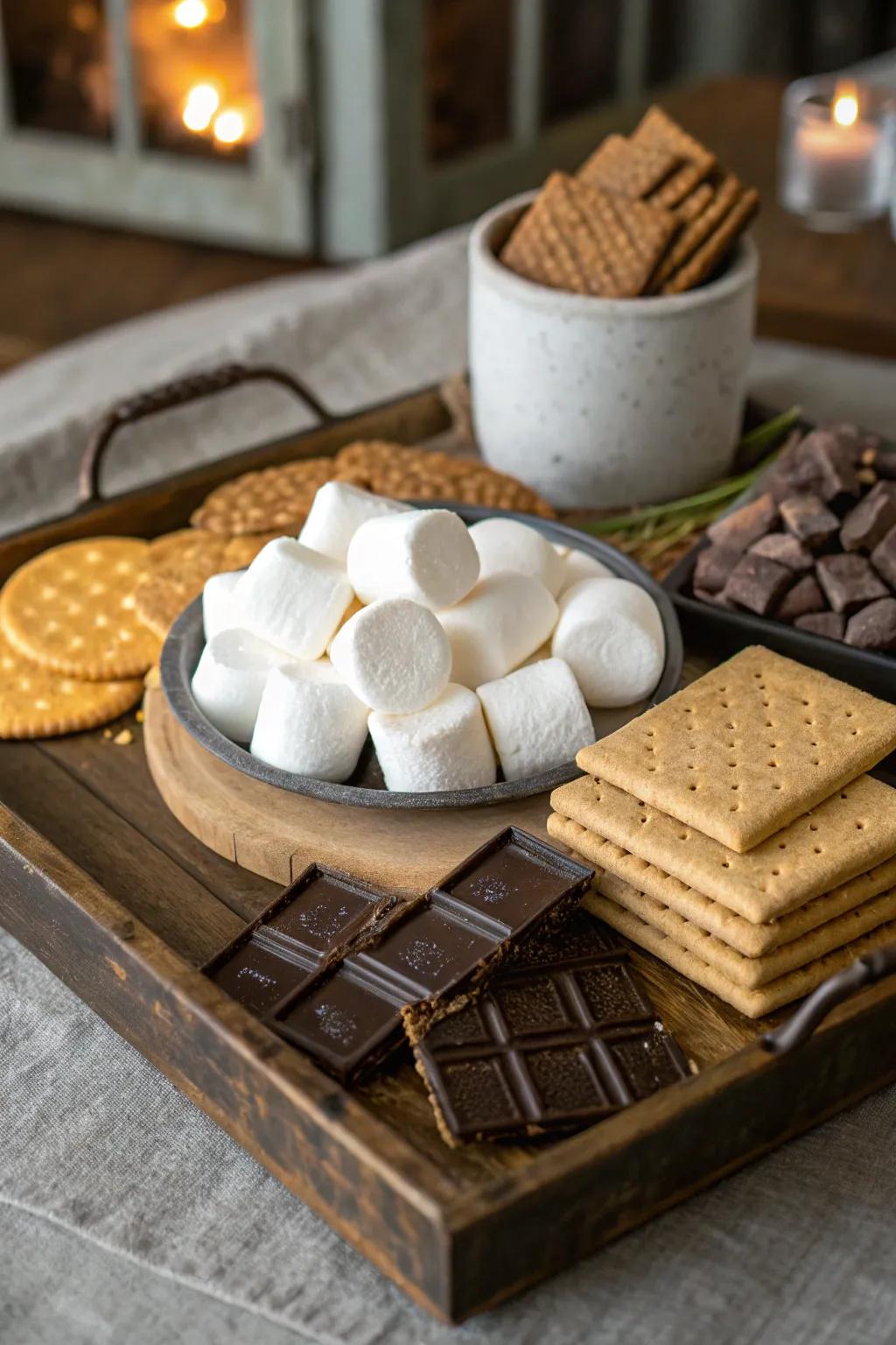 A s'mores station platter for a fun and interactive dessert experience.