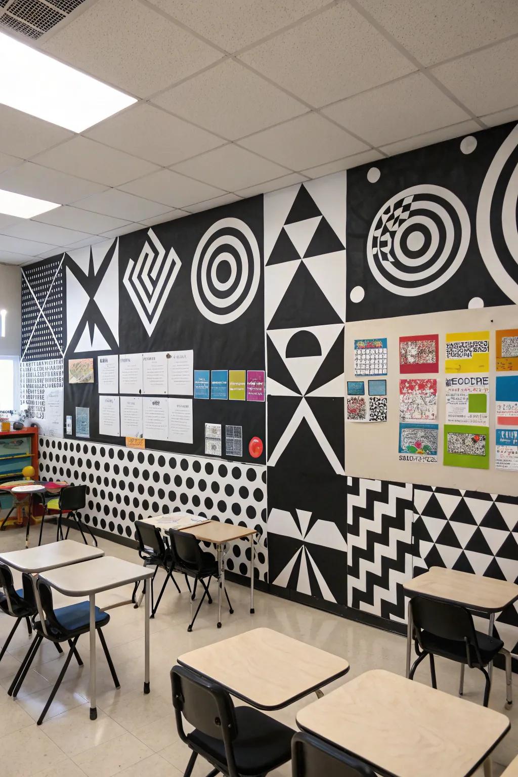 Geometric shapes adding a modern touch to classroom decor.