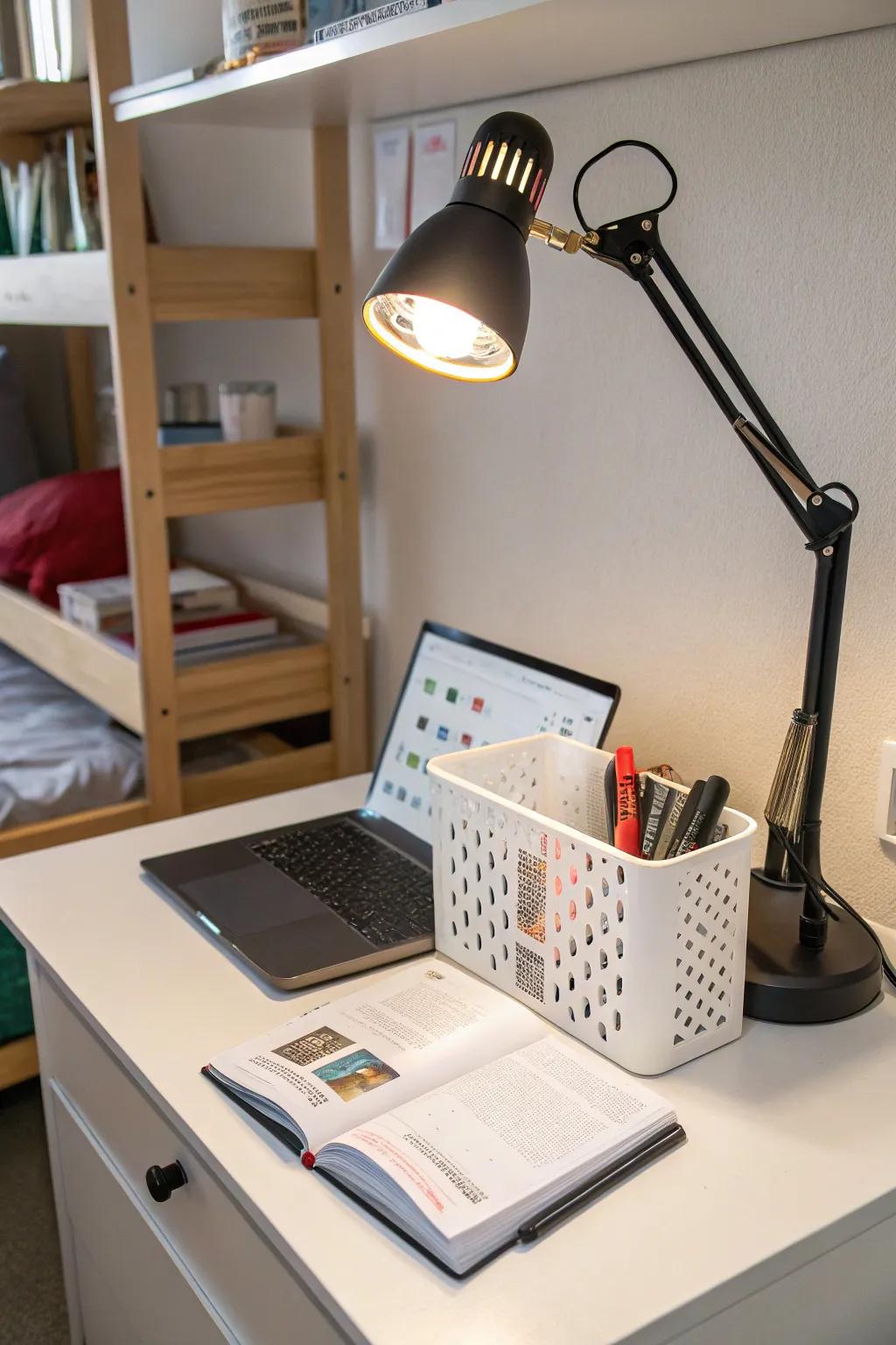 An organized study zone boosts productivity.