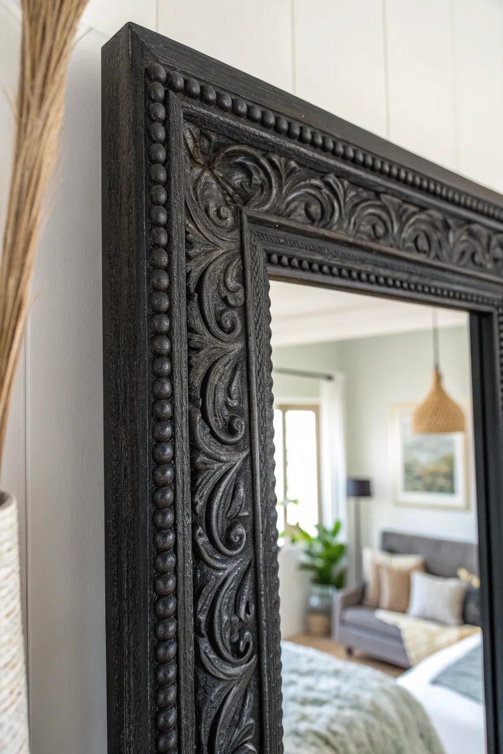 Enhance your space with the striking elegance of a bold black mirror frame.