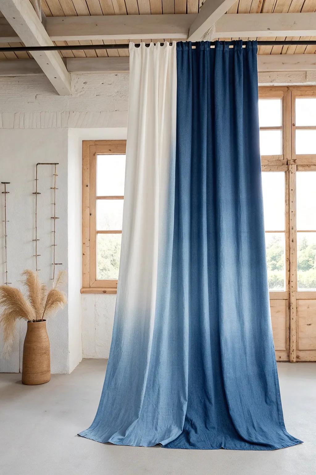 Transform your space with the artful elegance of ombré bleach curtains—where bold color meets minimalist beauty.