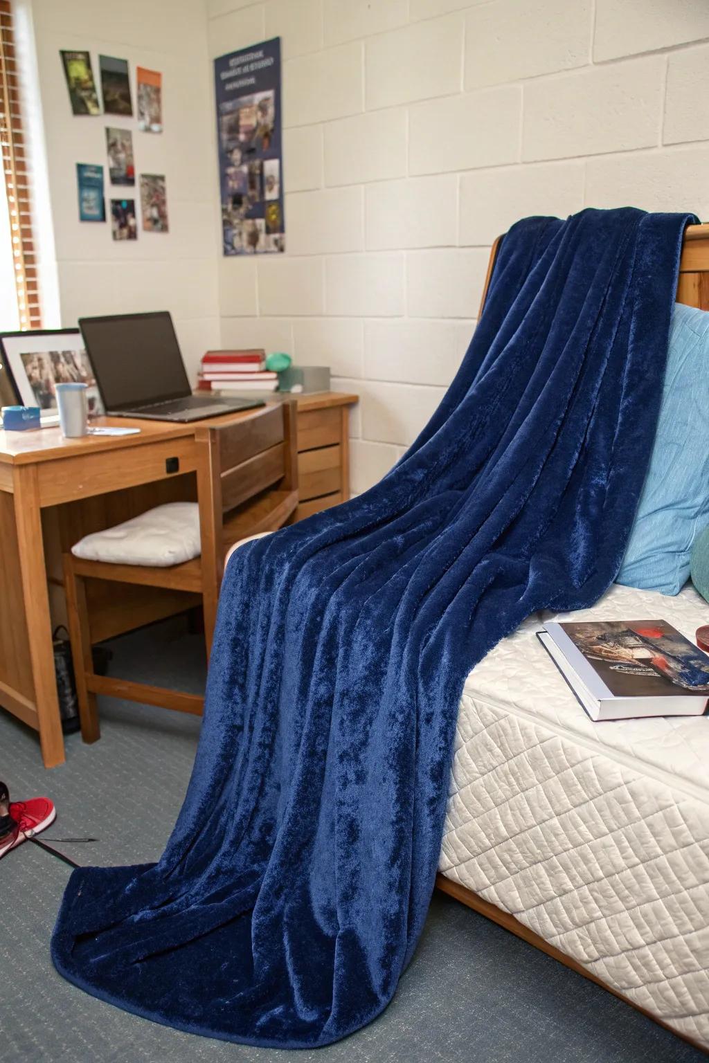 A blue velvet throw adds a luxurious touch to your decor.