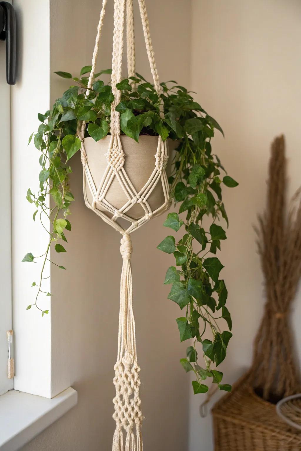 Elevate your space with the natural elegance of a macrame plant hanger.