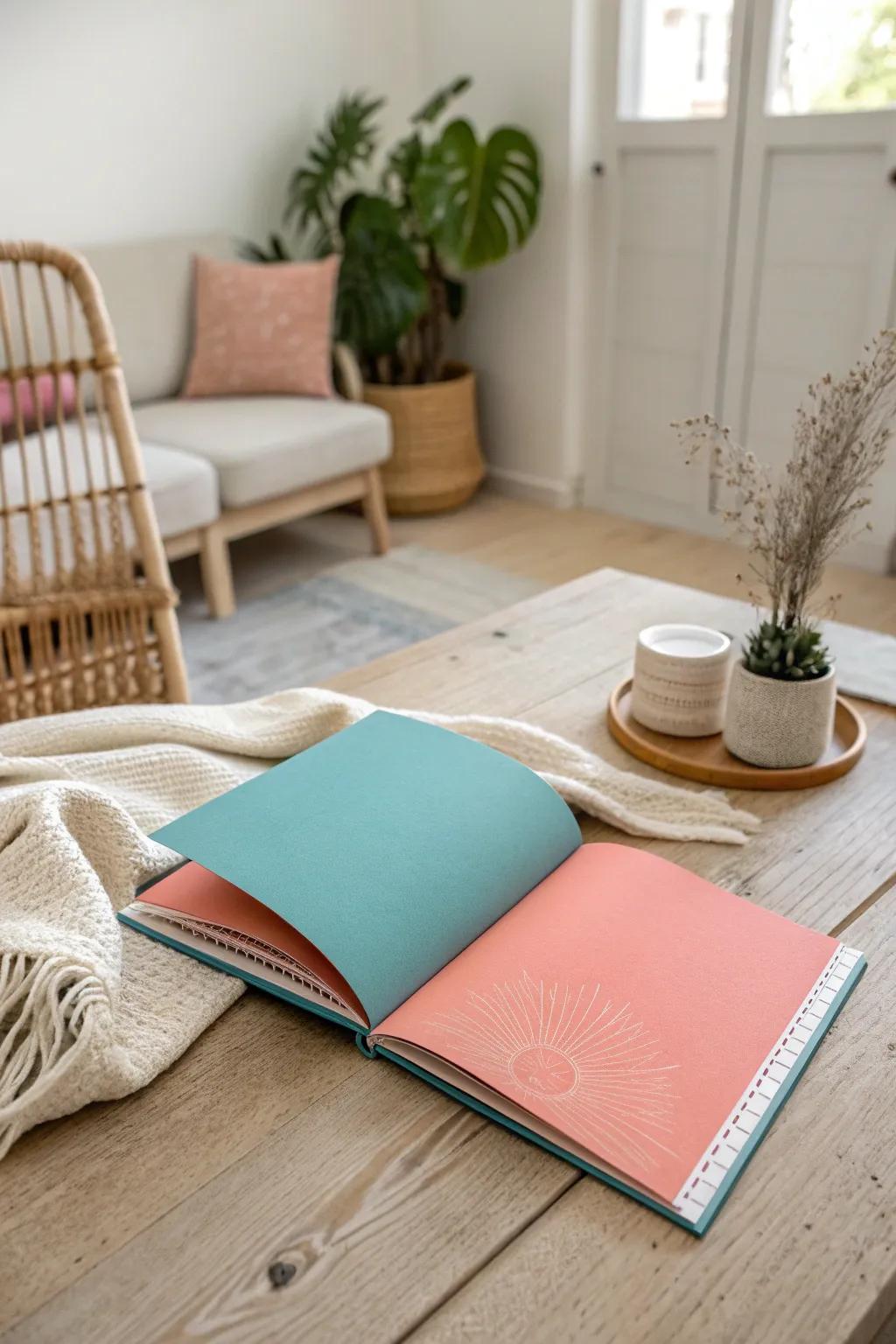 Discover the unexpected charm: a pop of color that brings your booklet to life.