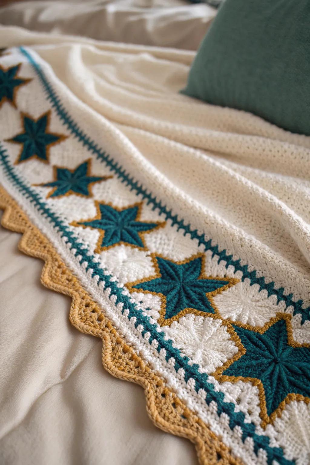 Add a whimsical touch to your projects with a stunning star stitch border!