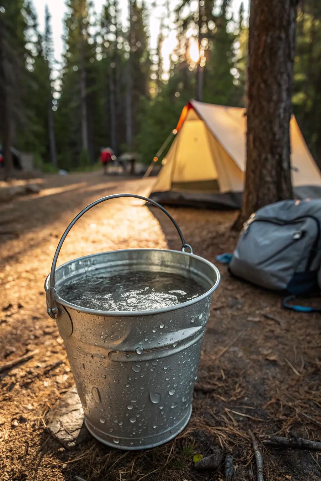 Elevate your camp shower game with a collapsible bucket, blending practicality and craftsmanship.