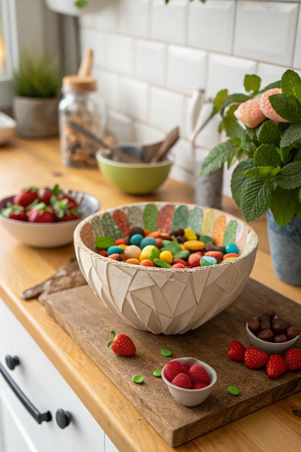 Eco-friendly bowls offer sustainable style for candy displays.