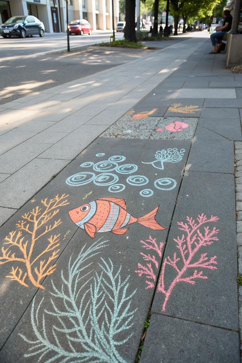 Dive into a splash of color with this chic under-the-sea chalk art masterpiece!