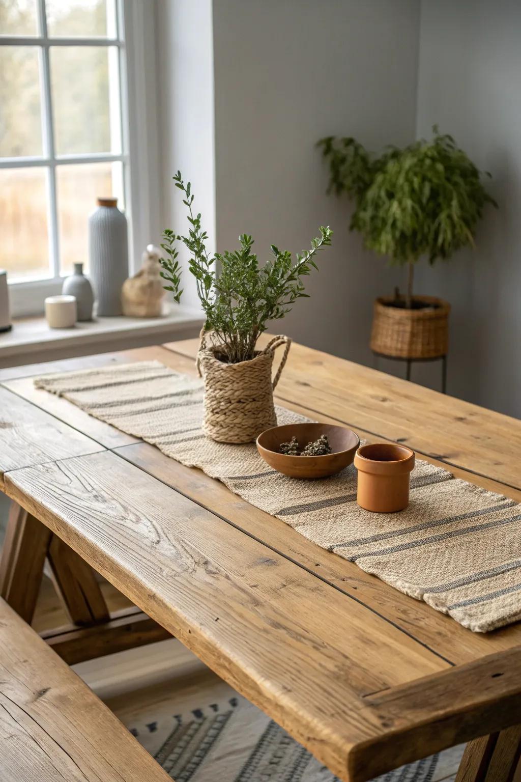 Transform your space with a timeless wooden plank tabletop—where elegance meets simplicity.
