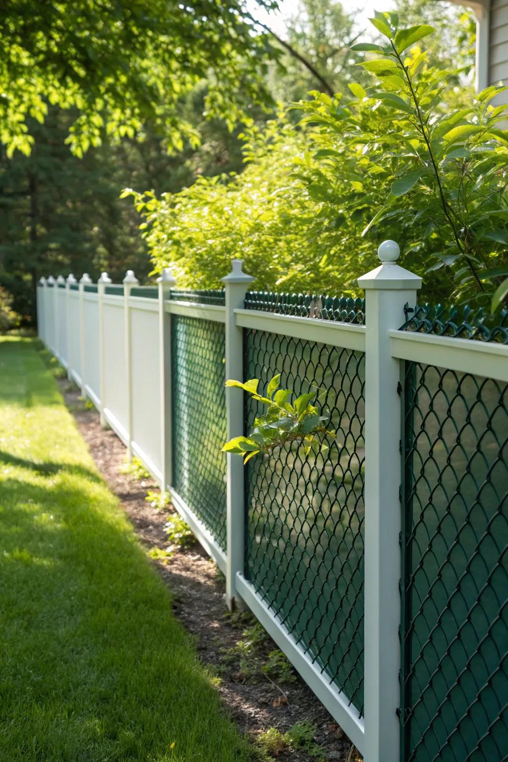 Elevate your garden with a stylish, vinyl-coated chain-link fence that blends beauty with security.