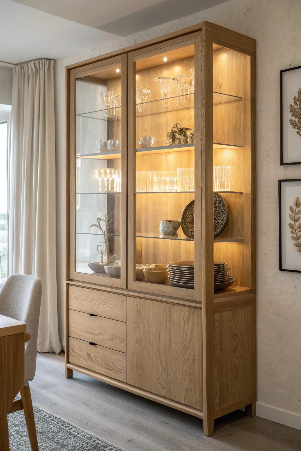 Illuminate your treasures: Transform your china cabinet with elegant LED interior lighting for a stunning display.
