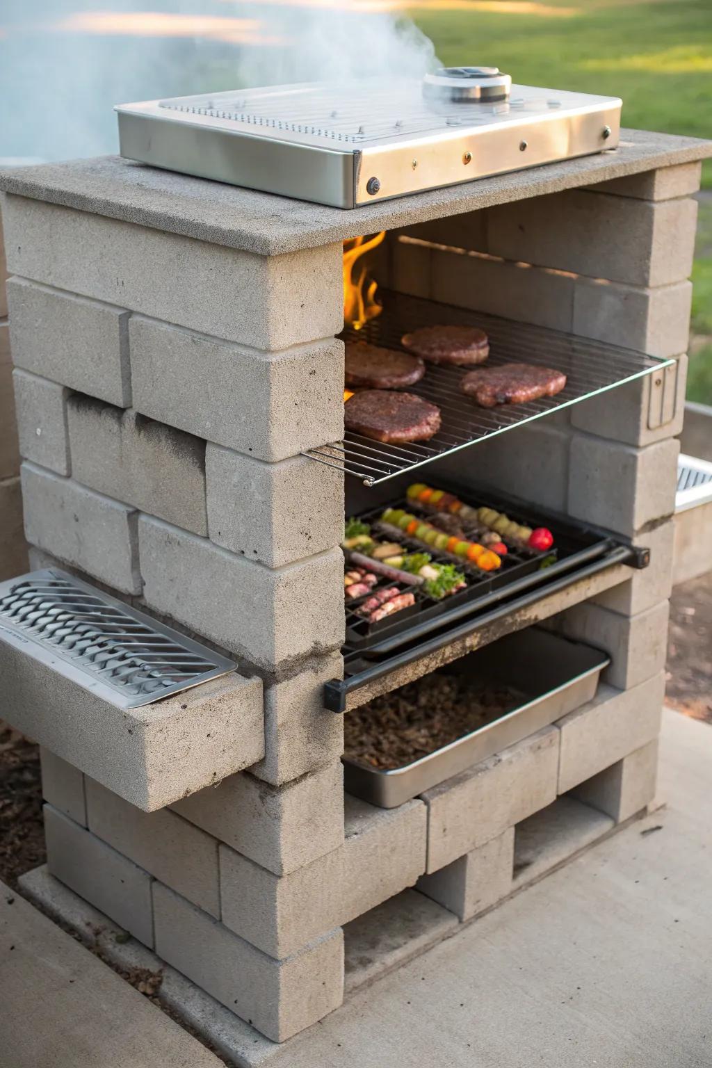 Elevate your BBQ game with a double-decker cinder block smoker—where craftsmanship meets culinary art.