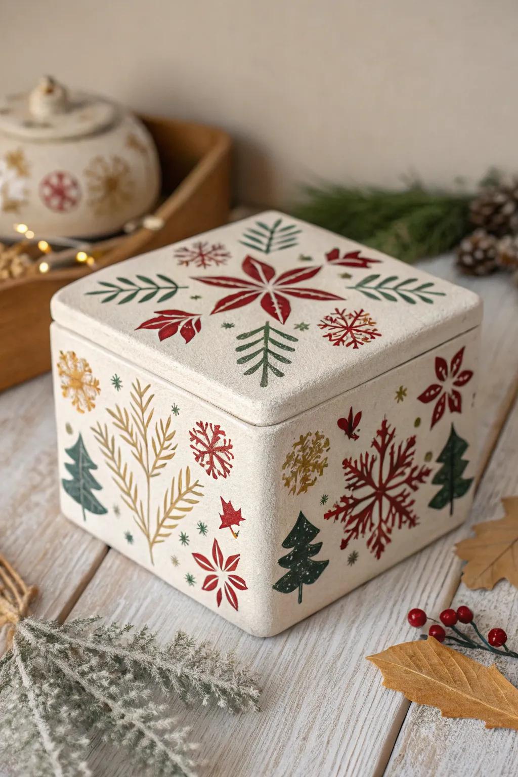 Embrace the beauty of the seasons with this handcrafted holiday clay box, perfect for gifts and festive decor.