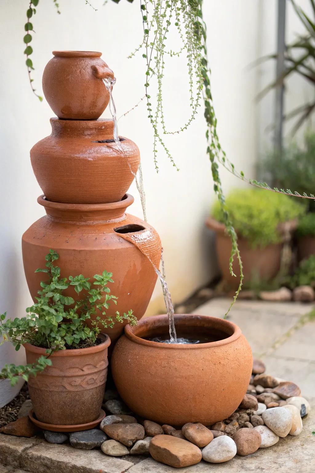 Embrace serenity with this minimalist clay pot fountain, a perfect blend of craftsmanship and natural beauty.