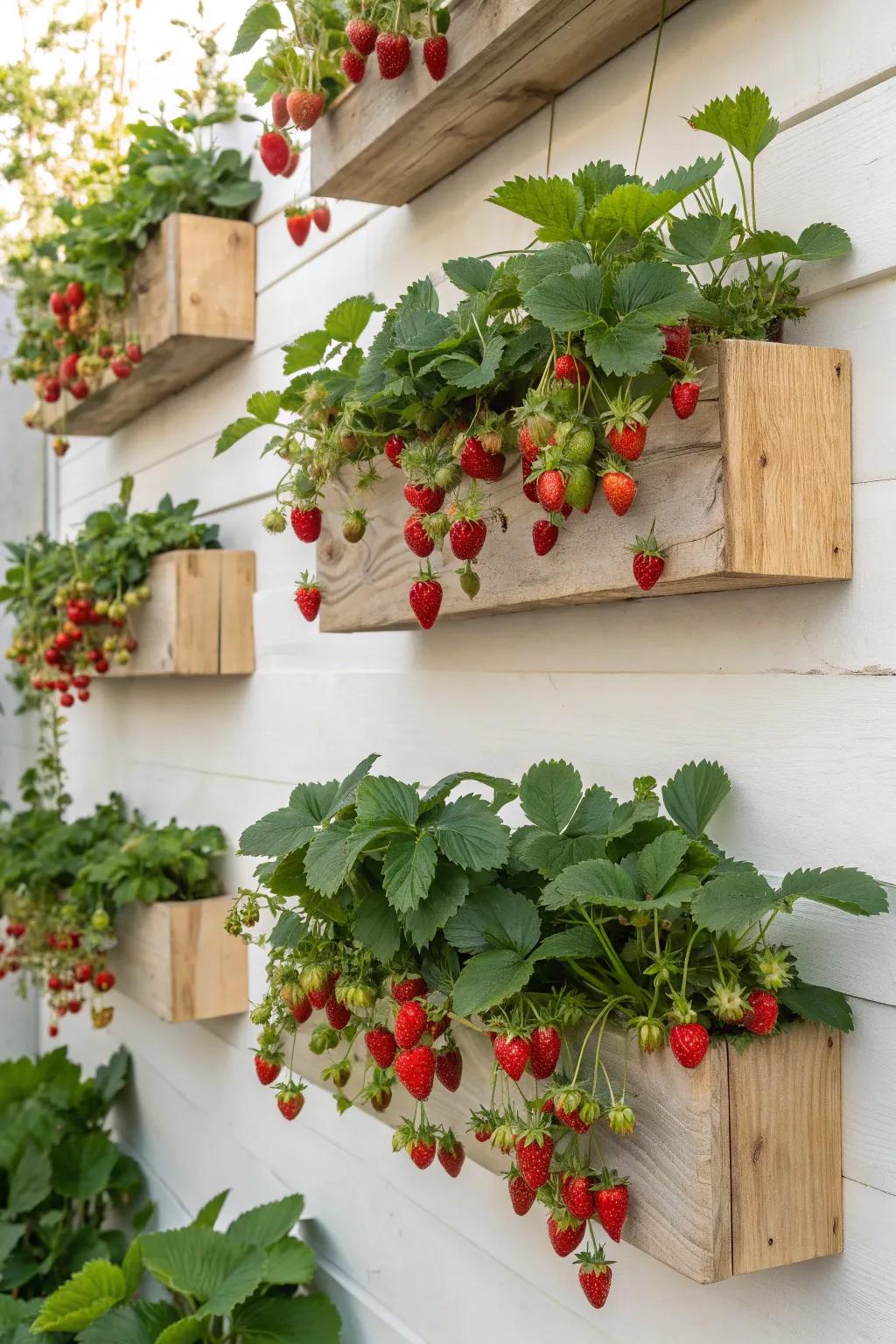 Transform your space with a living wall of vibrant strawberries, where simplicity meets natural elegance.