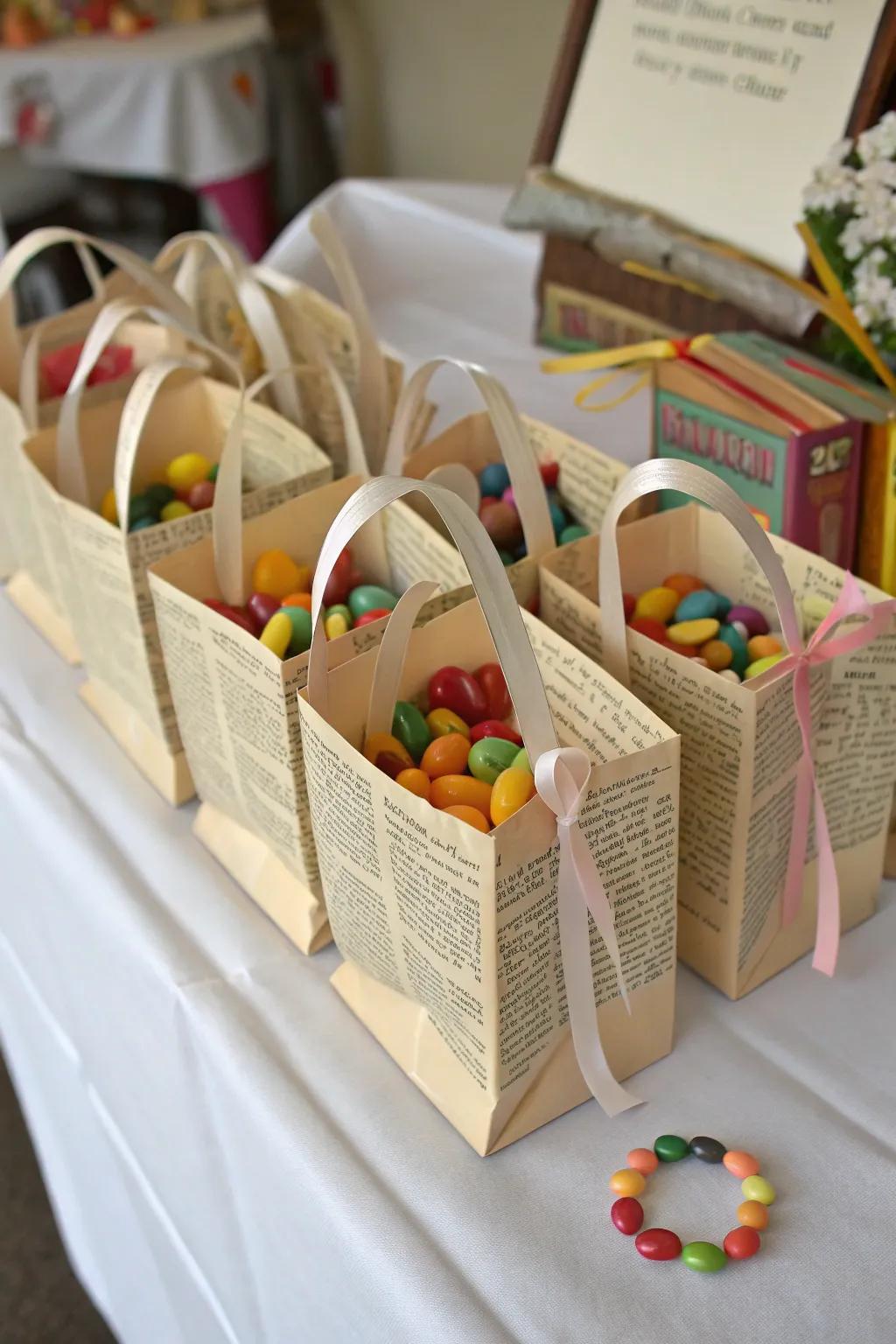 Charming treat bags made from book pages