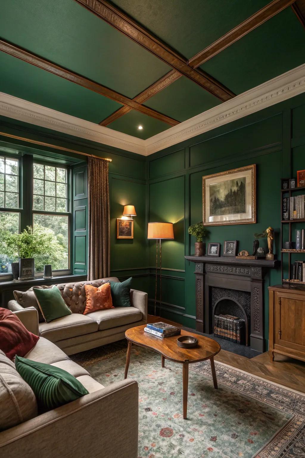 Color drenched rooms create cohesive spaces.