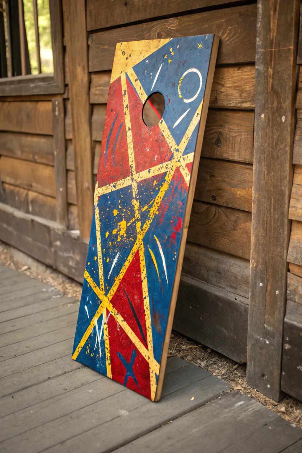 Unleash your creativity with abstract art on your cornhole board – where craftsmanship meets modern expression.