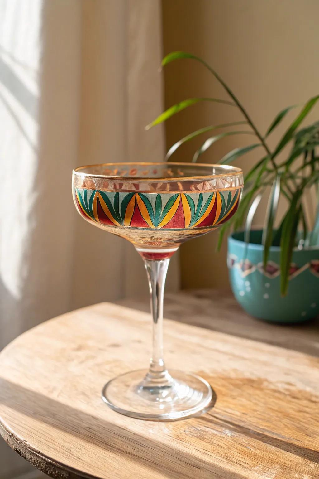 Elevate your cocktail hour with these stunning, customized coupe glasses. Perfect for adding a splash of color and creativity to any gathering.