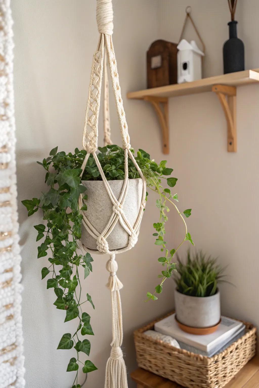 Elevate your space with the timeless charm of a macrame plant hanger—where boho meets minimalism.