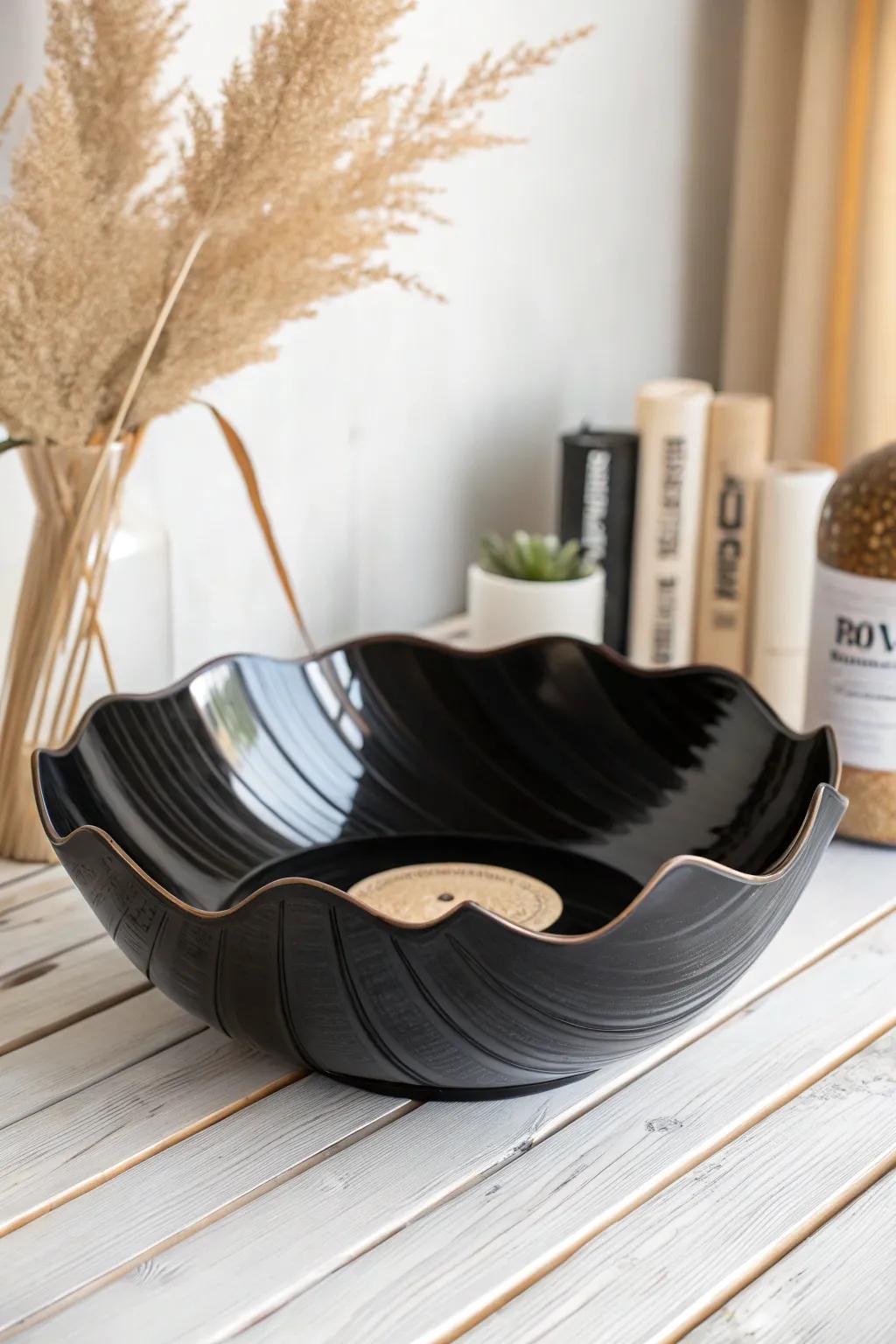 Transform the past into art with this chic vinyl record bowl—where vintage meets modern elegance.