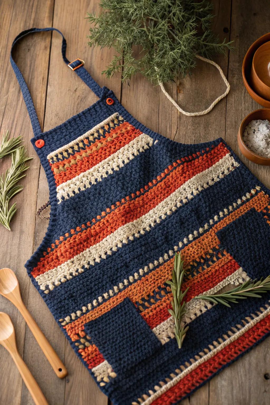 Gift Dad the perfect blend of style and function with this hand-crocheted BBQ apron, a must-have for every grill master!
