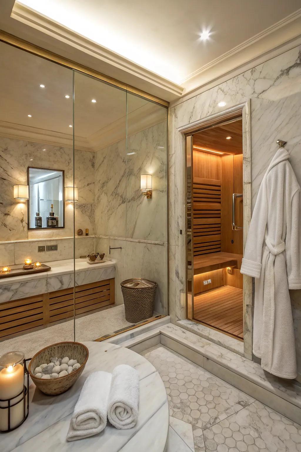 A spa-like bathroom retreat with luxurious features.