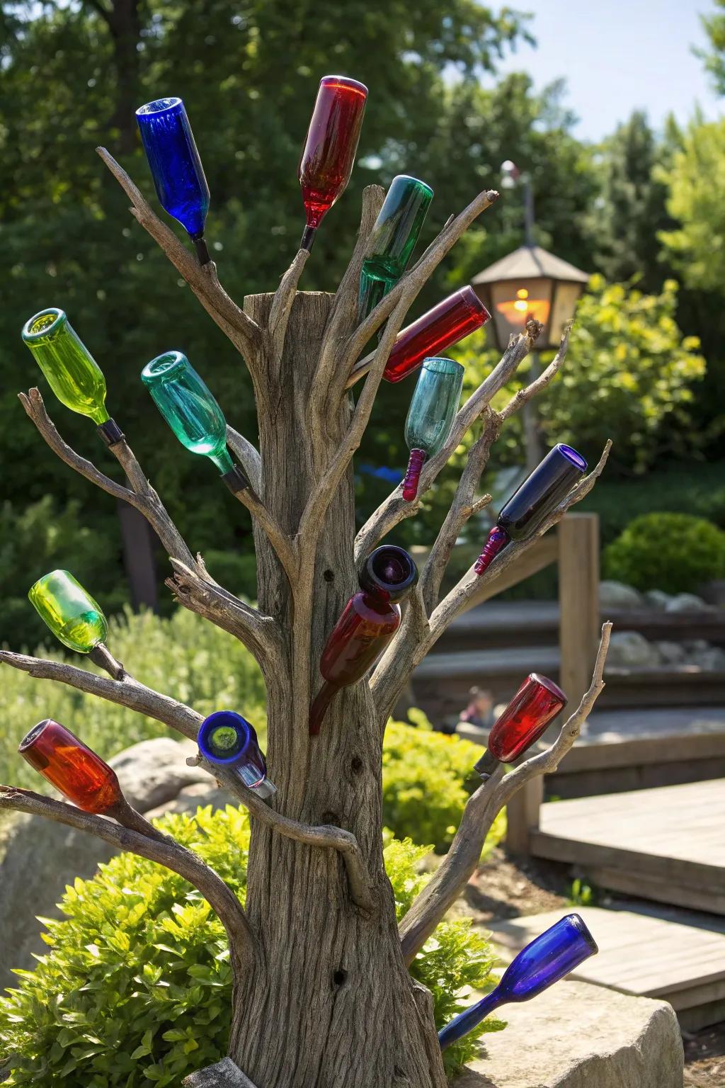 Transform your space with vibrant bottle tree art – where nature meets craftsmanship.