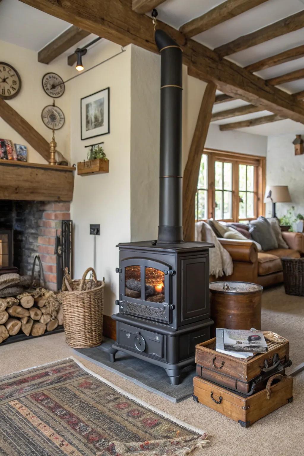 Eclectic styles create a vibrant and dynamic space around the stove.