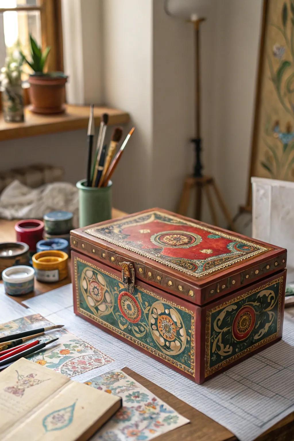 An artisanal hand-painted box showcasing unique design.