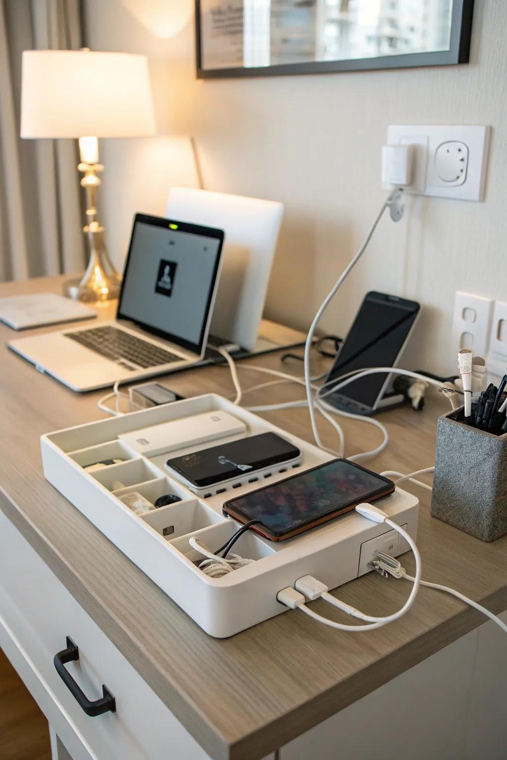 A tidy solution for keeping your devices charged and ready.