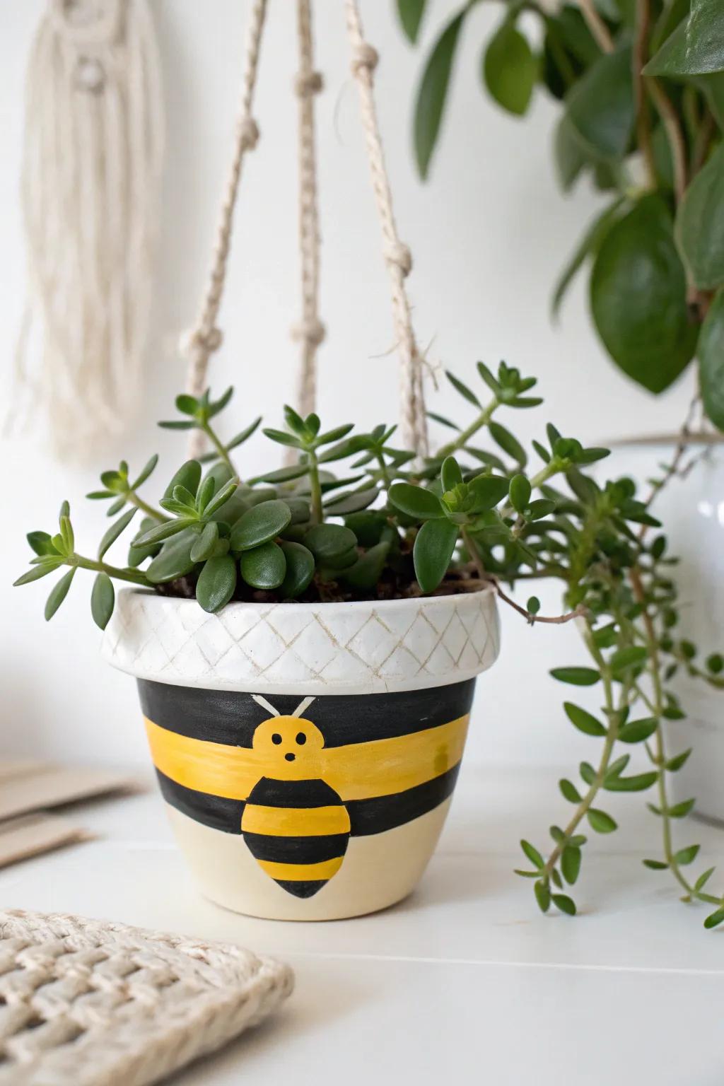 Buzz into style with these charming bee-themed planters that add a touch of whimsy to your windowsill garden!