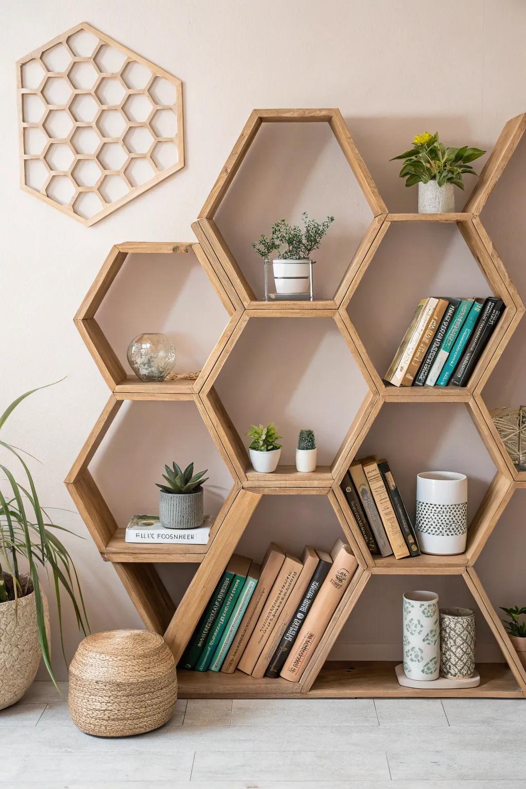Elevate your space with a touch of artistry and function—geometric bookshelves for the modern minimalist.