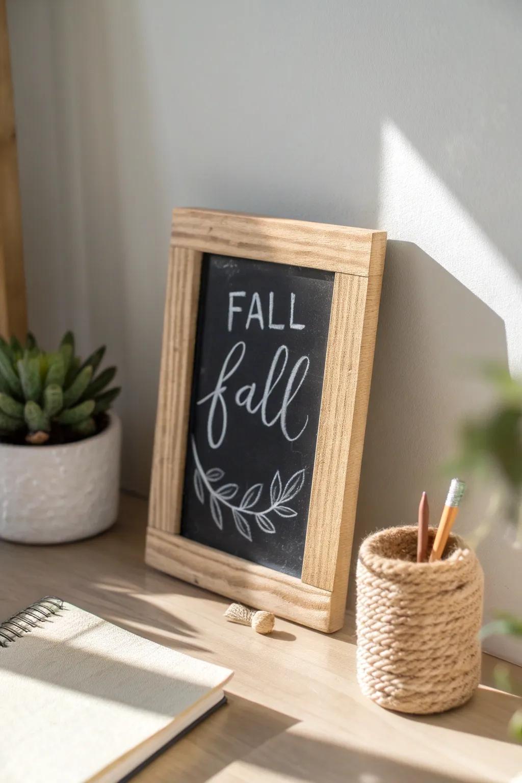 Inspire your workspace with a touch of fall elegance. 🍂✨ #FallDecor #ChalkboardQuotes