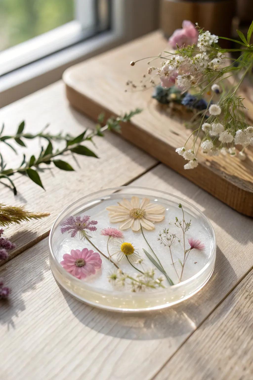 Elevate your table setting with the natural beauty of pressed flower coasters.