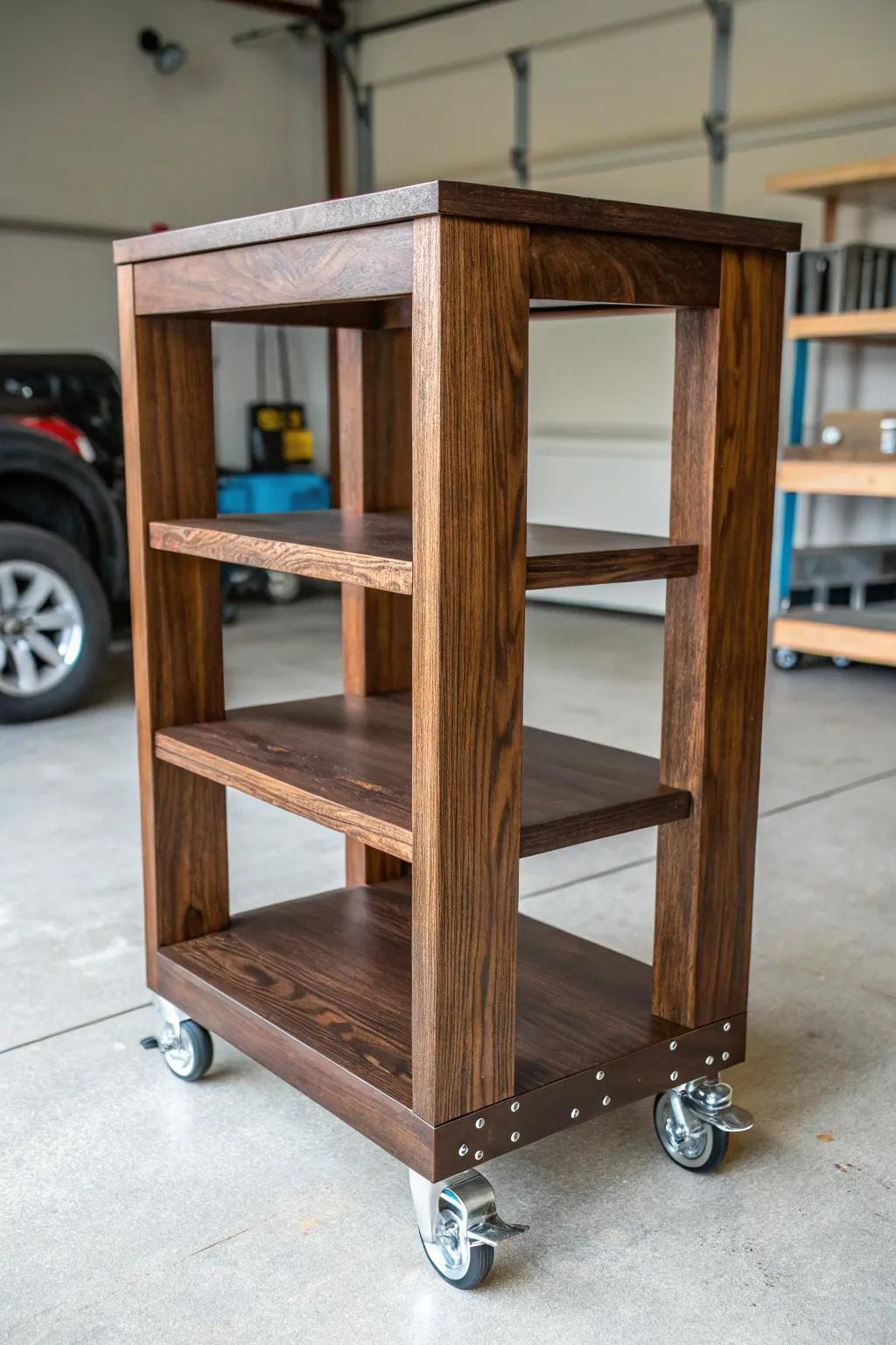 Elevate your workspace flexibility with these sophisticated rolling shelves, designed for the modern craftsman.