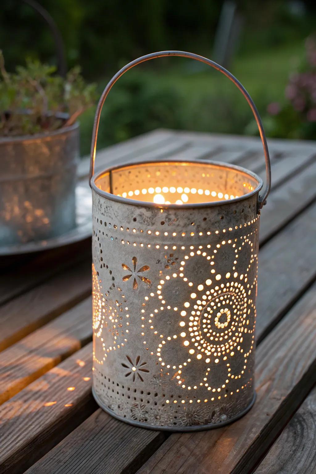 Illuminate your space with the rustic charm of an upcycled tin can lantern.