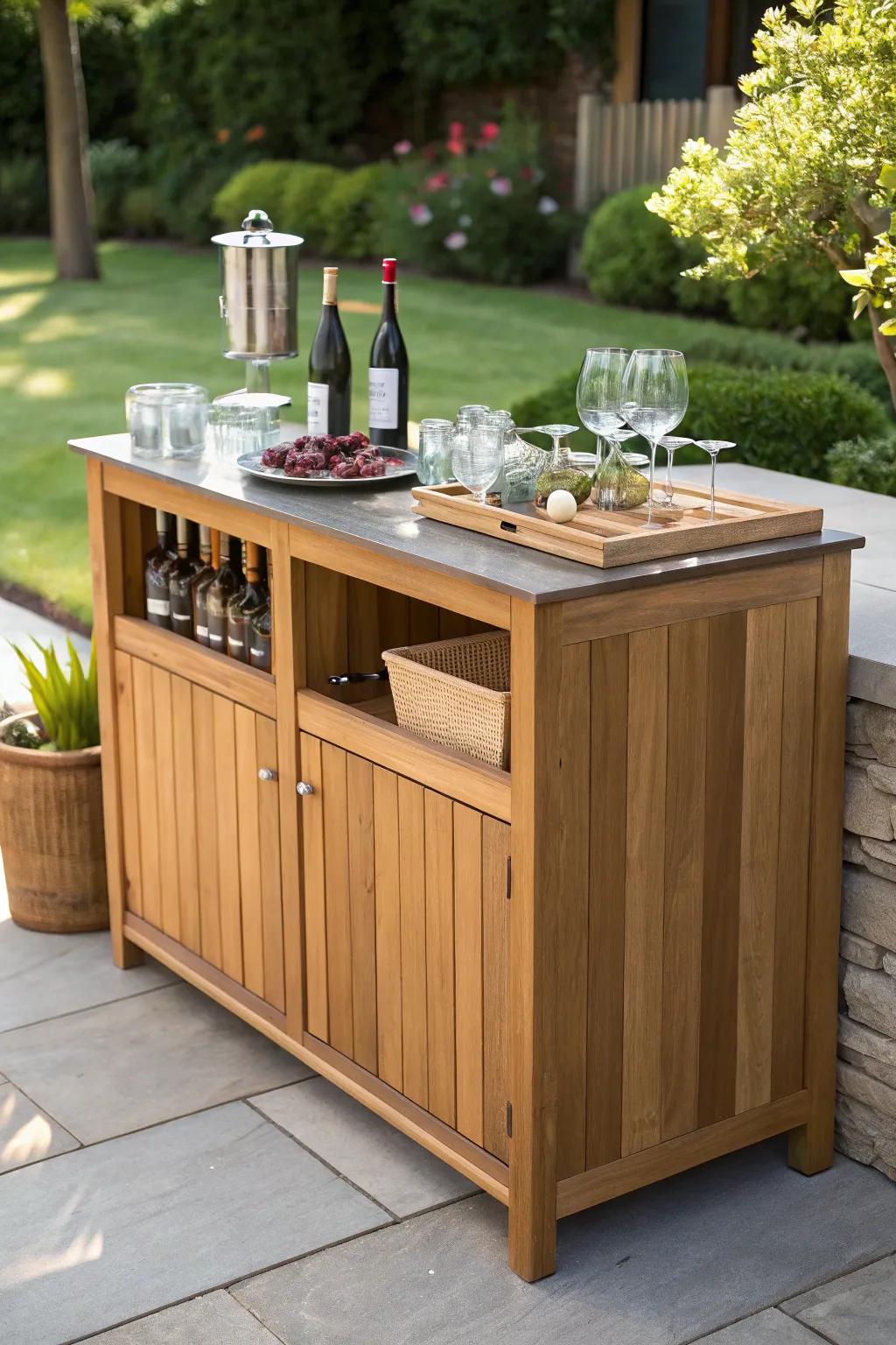 Elevate your outdoor gatherings with this handcrafted buffet cabinet, where style meets functionality.