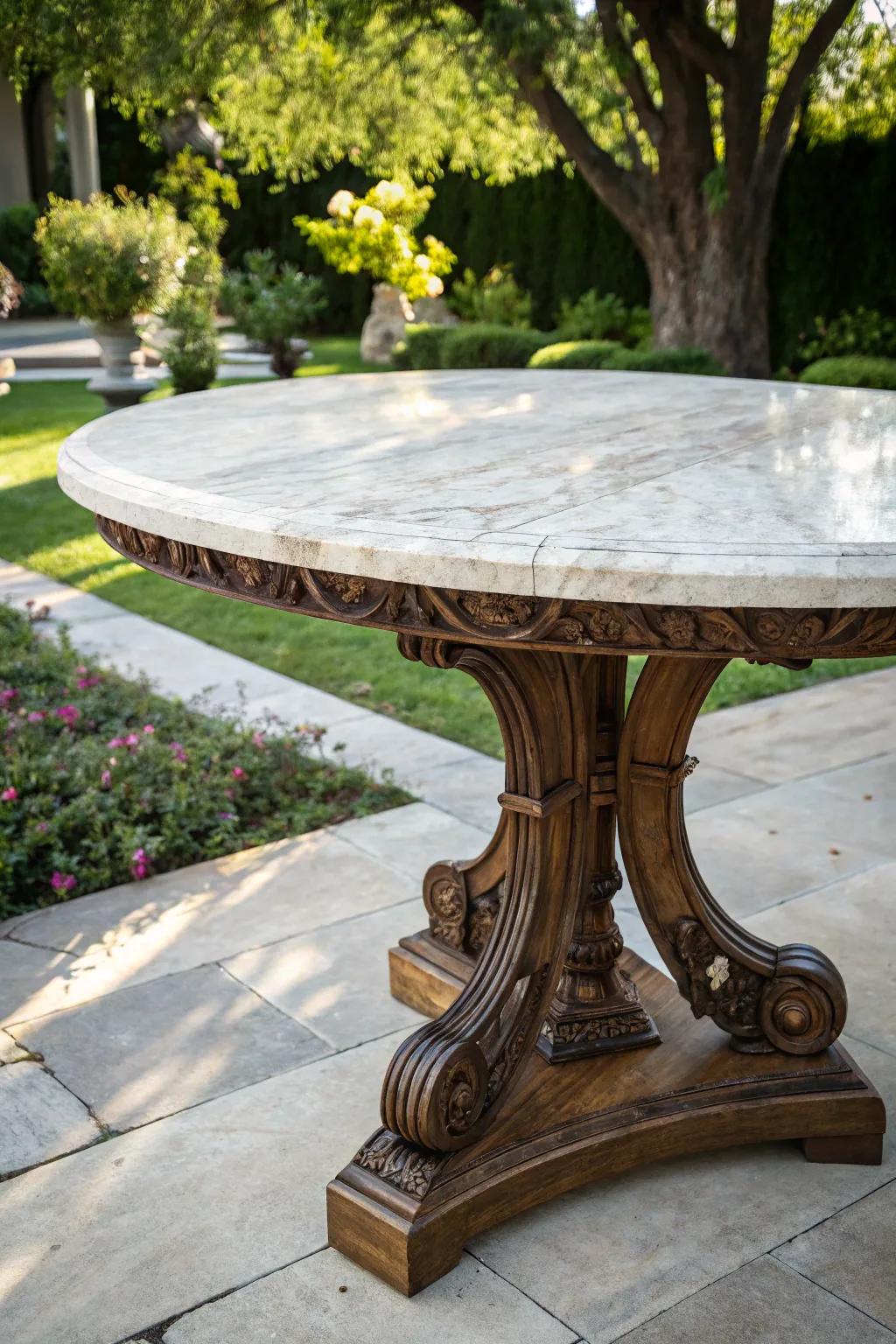 Elevate your outdoor space with the timeless elegance of a handcrafted marble table.