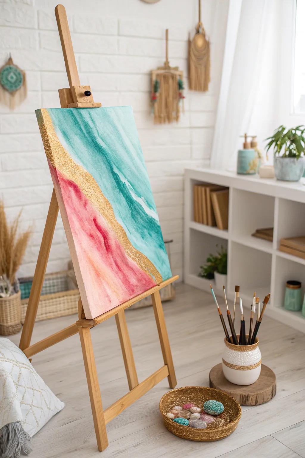 Unleash your creativity with the enchanting watercolor effect on canvas – where bold colors meet minimalist elegance.