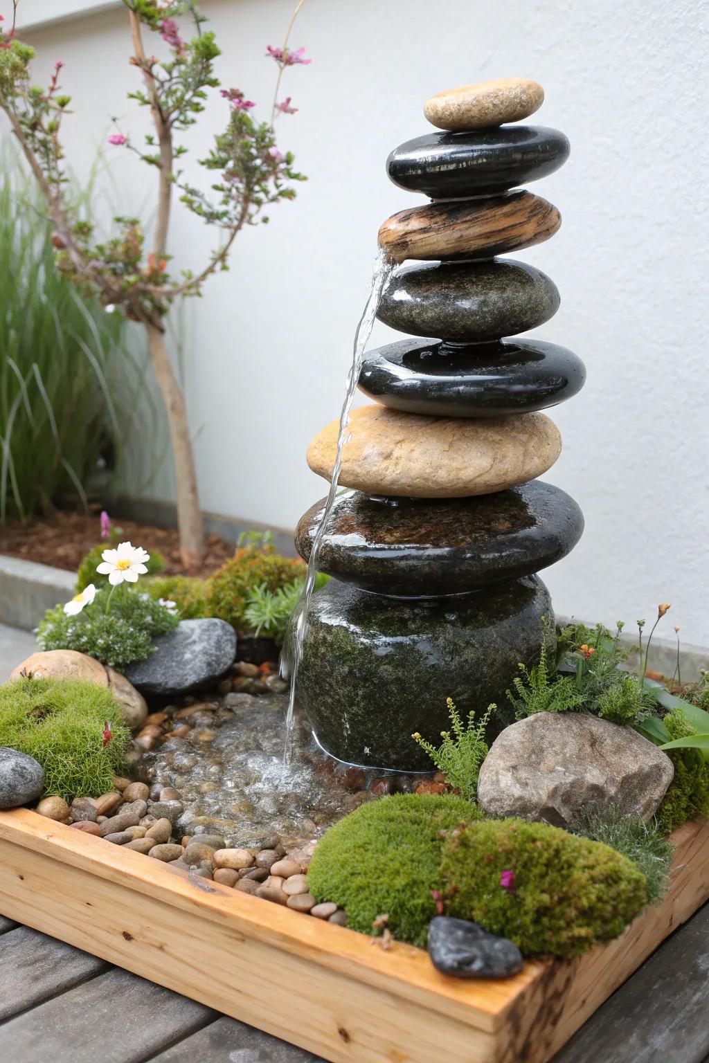 Transform your garden with a stunning rock spiral water feature – where elegance meets simplicity.