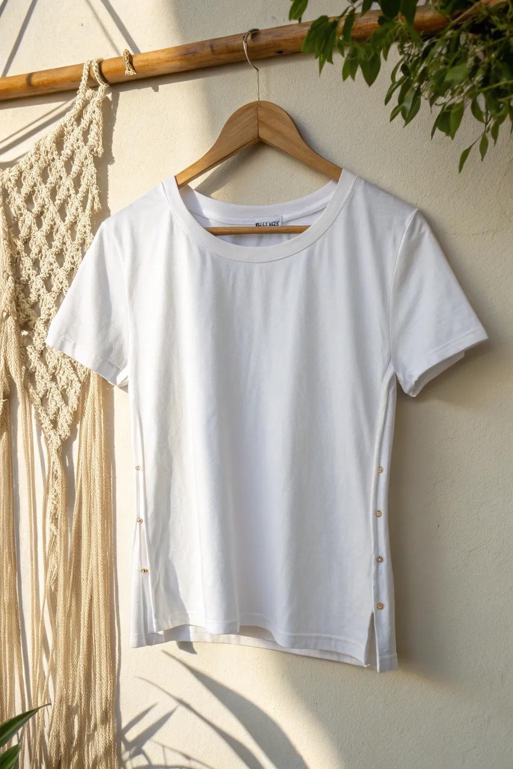Elevate your style with a simple side slit: effortlessly chic and perfect for pairing with your favorite high-waisted jeans.