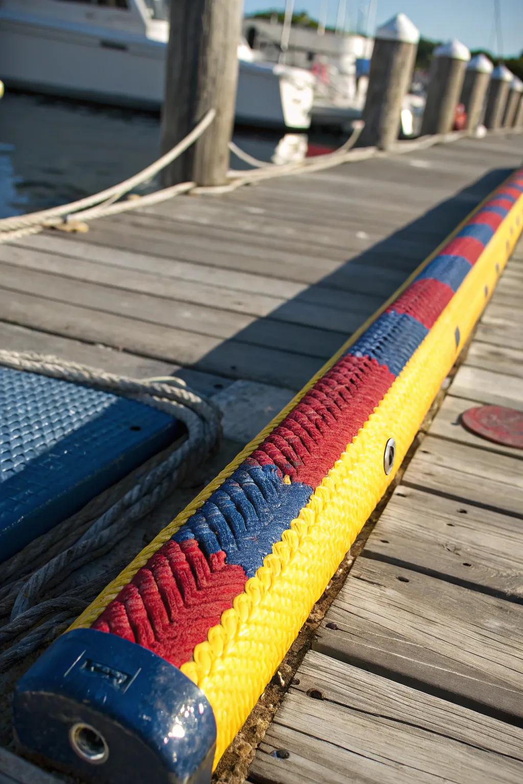 Brighten your dock with vibrant, durable bumper strips—where safety meets style.