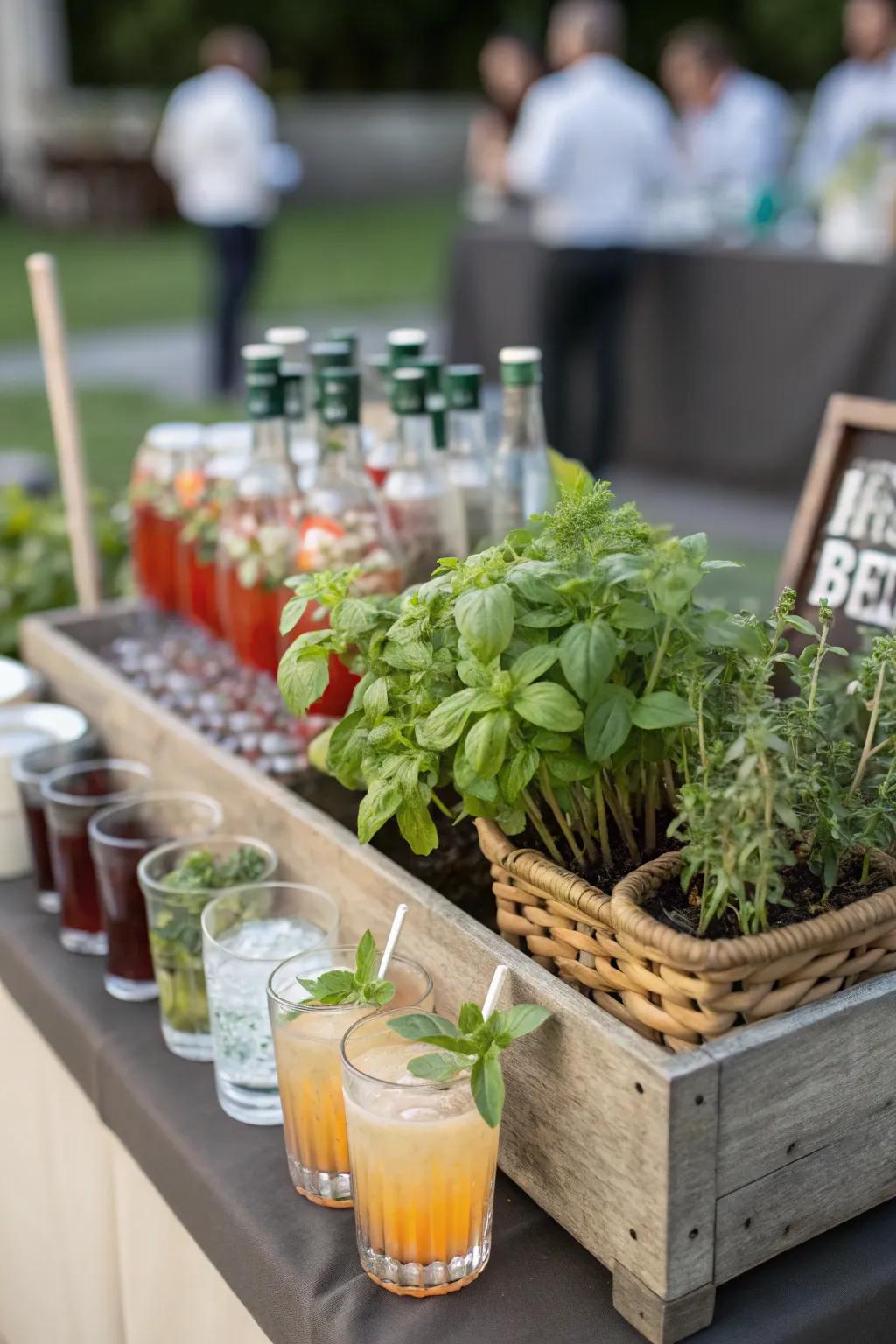 Unexpected elements like a herb garden add a fresh twist to your station.